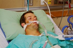 Patient in hospital on respirator